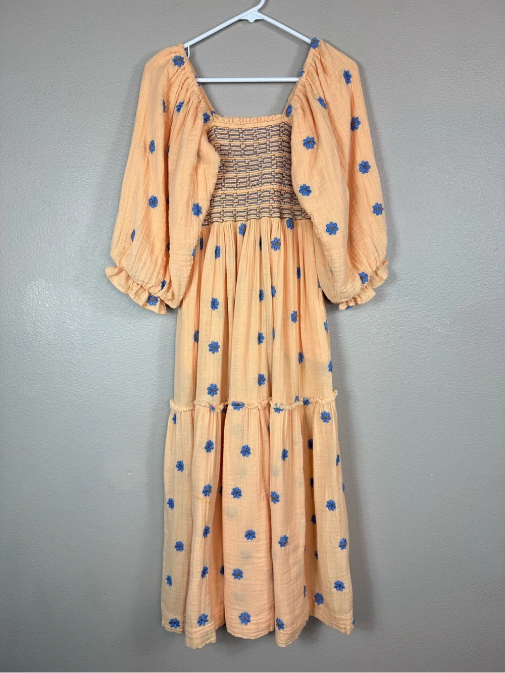 Free People Dahlia Embroidered Maxi dress Coral Strands Combo Orange Blue D